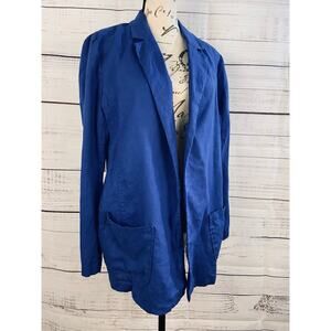 Chicos 1 Blazer Womens M Blue Linen Relax Front Pockets Long Sleeves Unlined